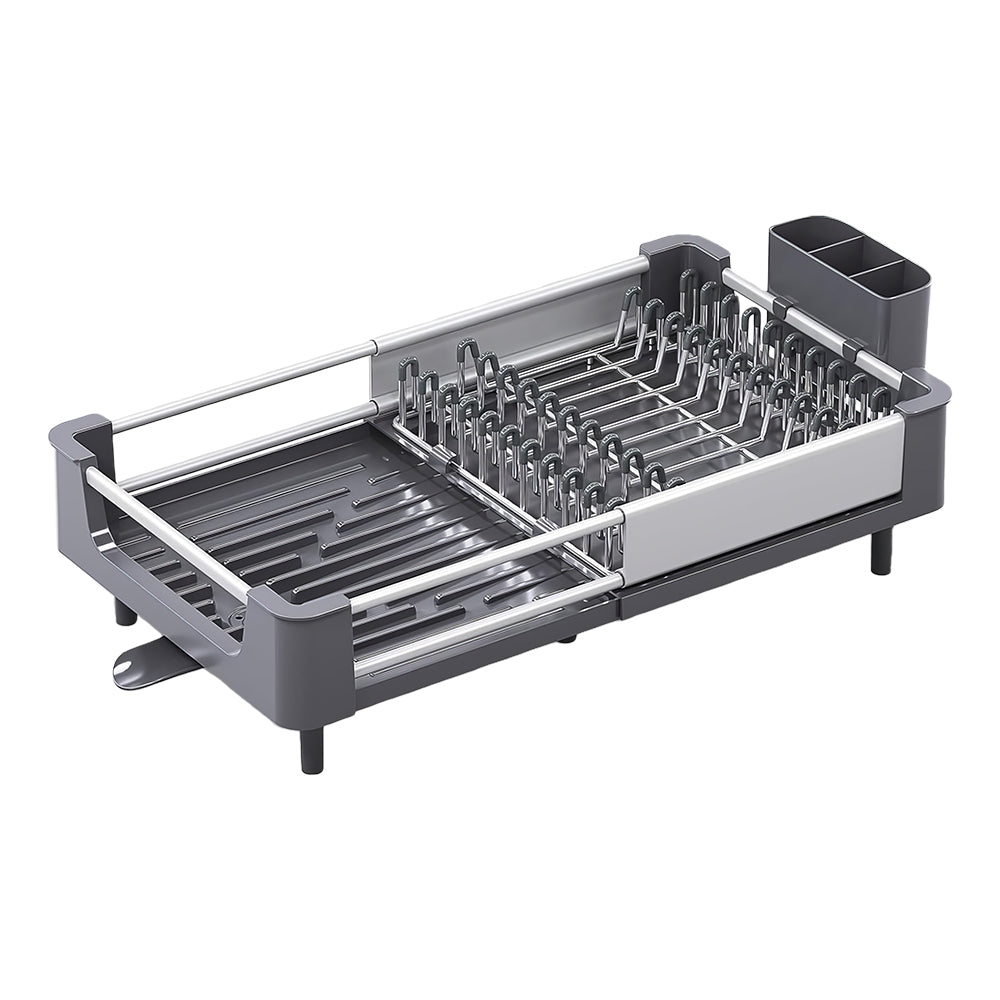 Extendable Dish Drying Rack with Drainboard & Cutlery Holder, Foldable Design