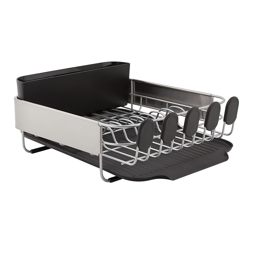 Compact Rust-Resistant Dish Drying Rack with Drainboard & Flatware Caddy