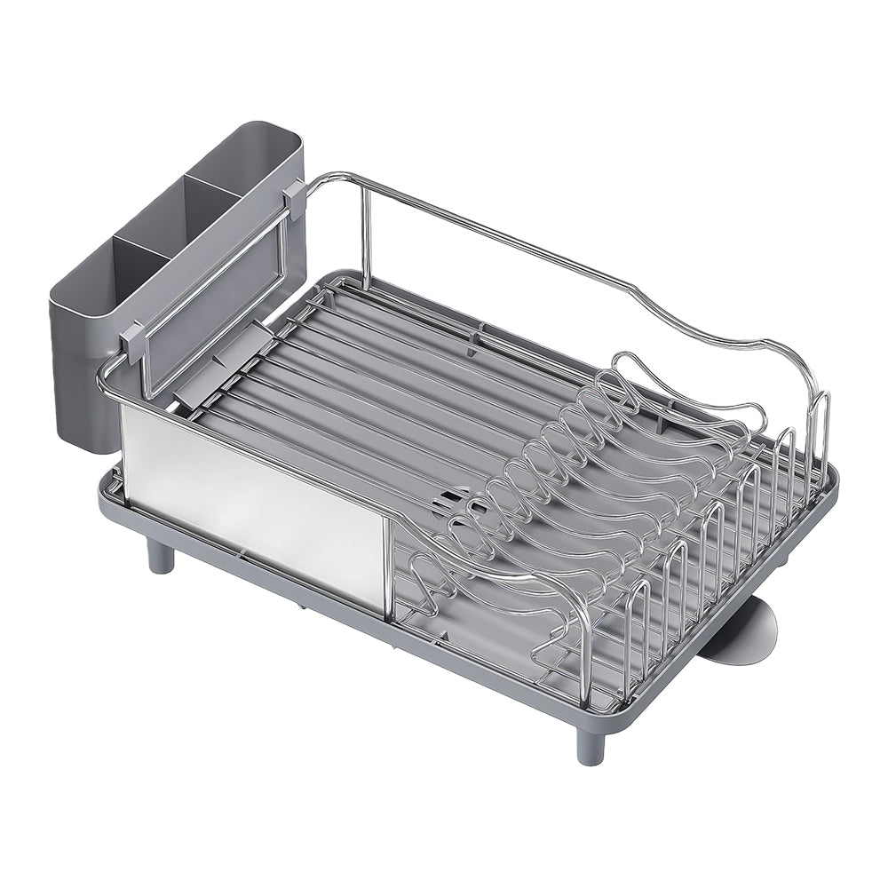 Stainless Steel Dish Drying Rack with Drainboard, Utensil Holder & Cup Shelf