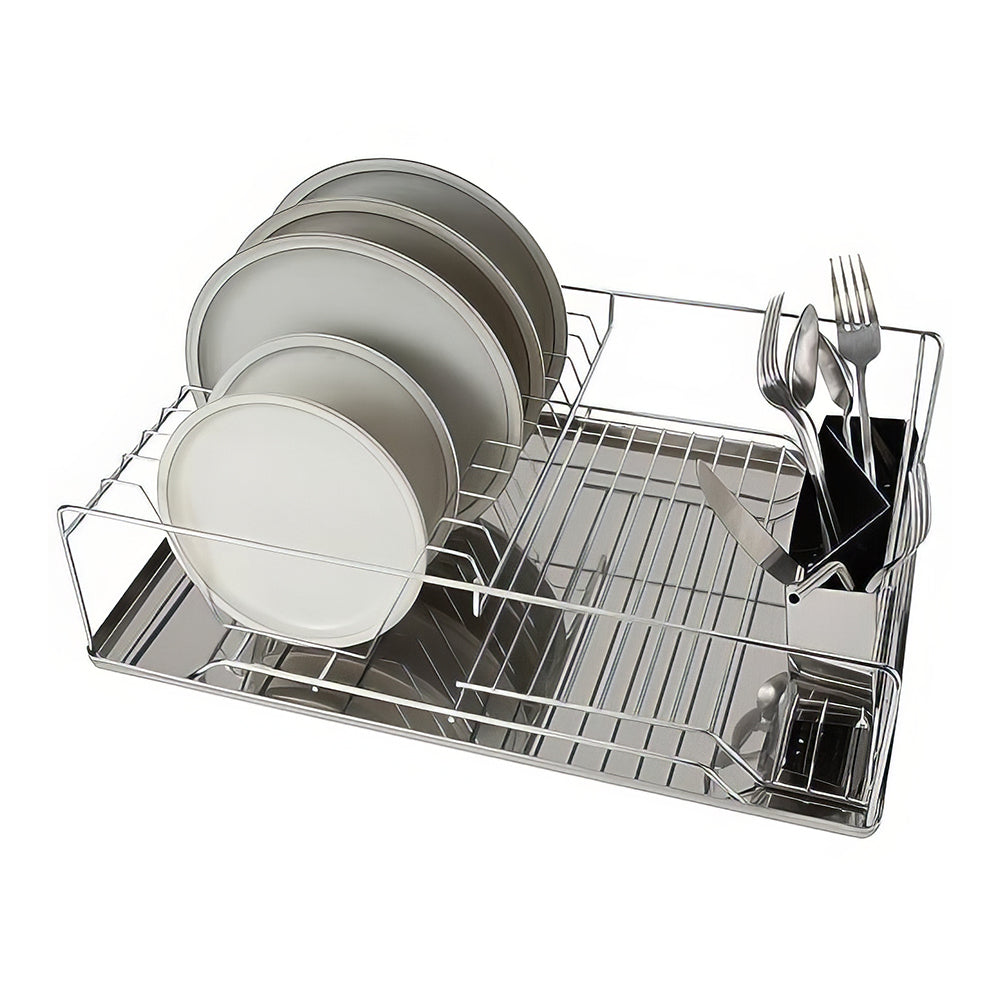 3-Piece Chrome Dish Drying Rack with Drain Tray & Cutlery Holder, Countertop