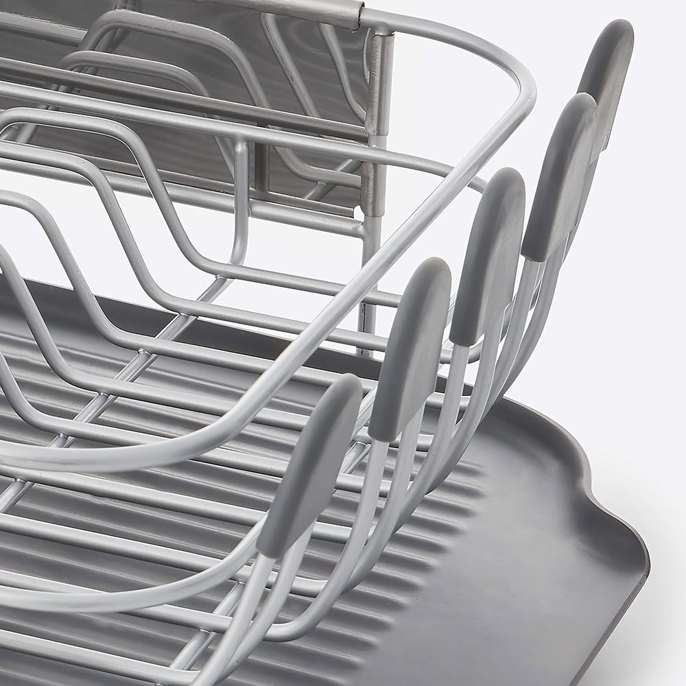 Compact Rust-Resistant Dish Drying Rack with Drainboard & Flatware Caddy