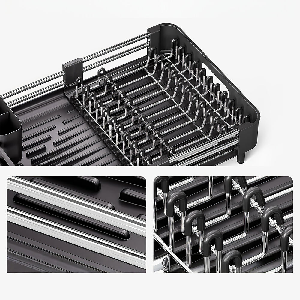 Extendable Dish Drying Rack with Drainboard & Cutlery Holder, Foldable Design