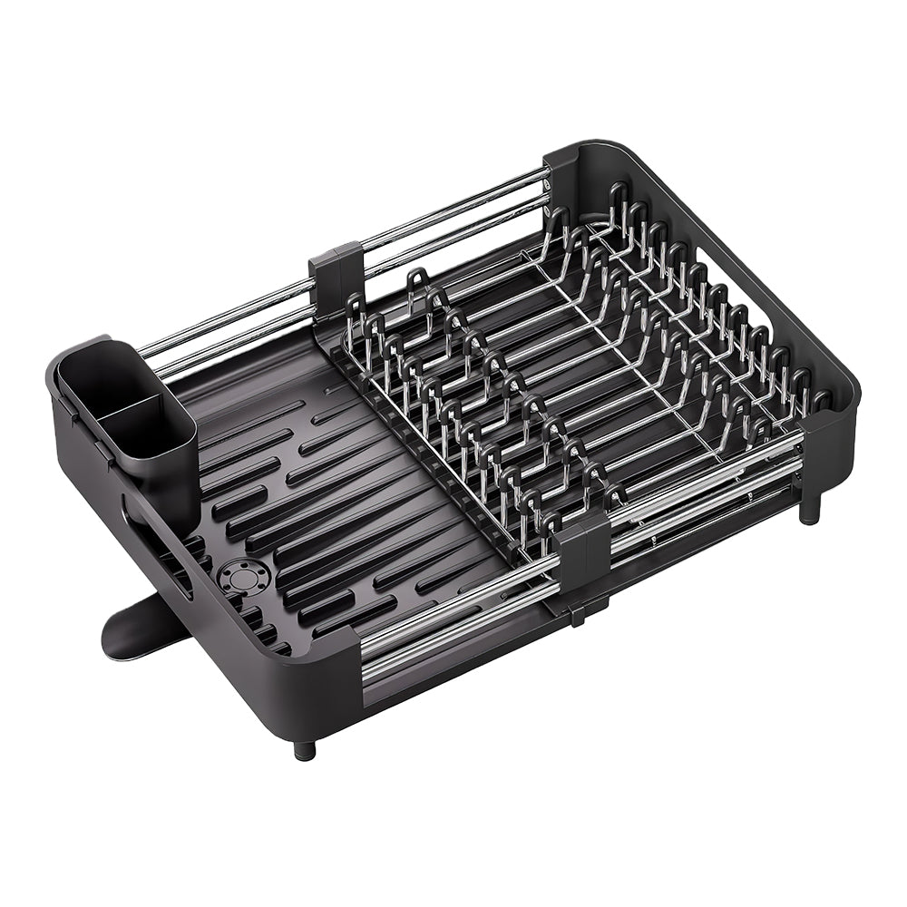 Stainless Steel Extendable Dish Drying Rack with Drainboard & Holder