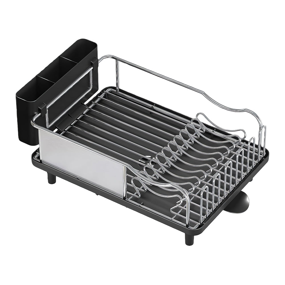 Stainless Steel Dish Drying Rack with Drainboard, Utensil Holder & Cup Shelf