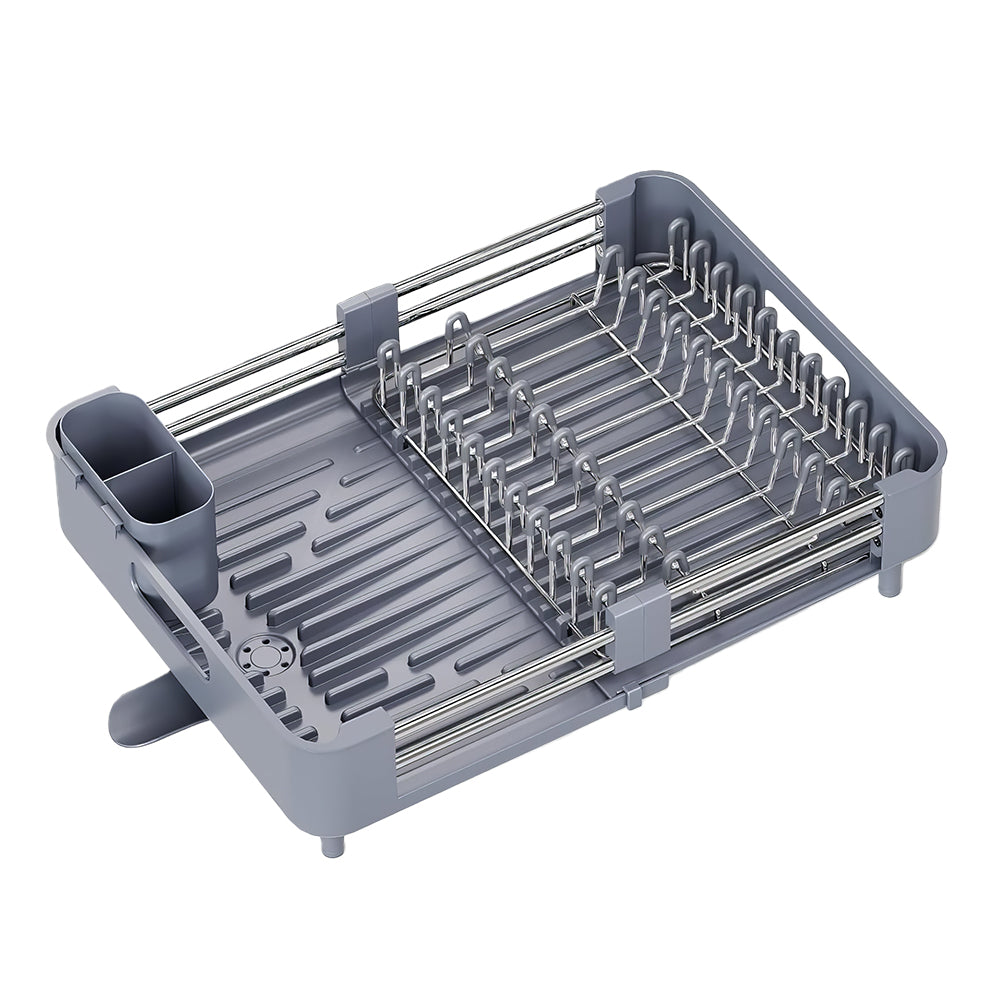 Extendable Dish Drying Rack with Drainboard & Cutlery Holder, Foldable Design