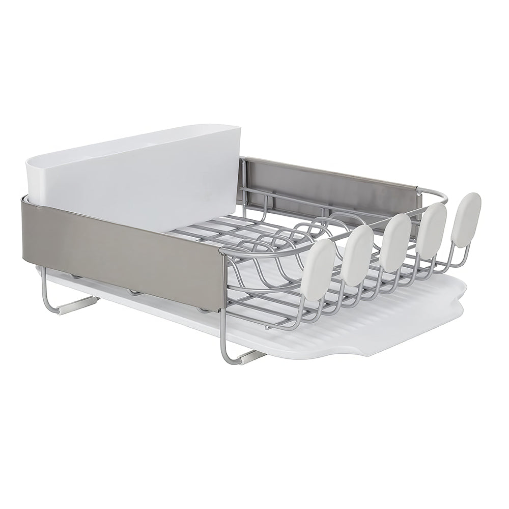 Compact Rust-Resistant Dish Drying Rack with Drainboard & Flatware Caddy