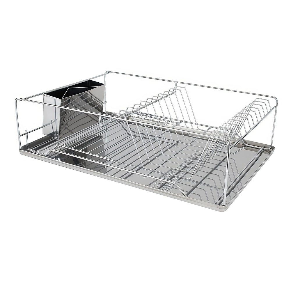 3-Piece Chrome Dish Drying Rack with Drain Tray & Cutlery Holder, Countertop