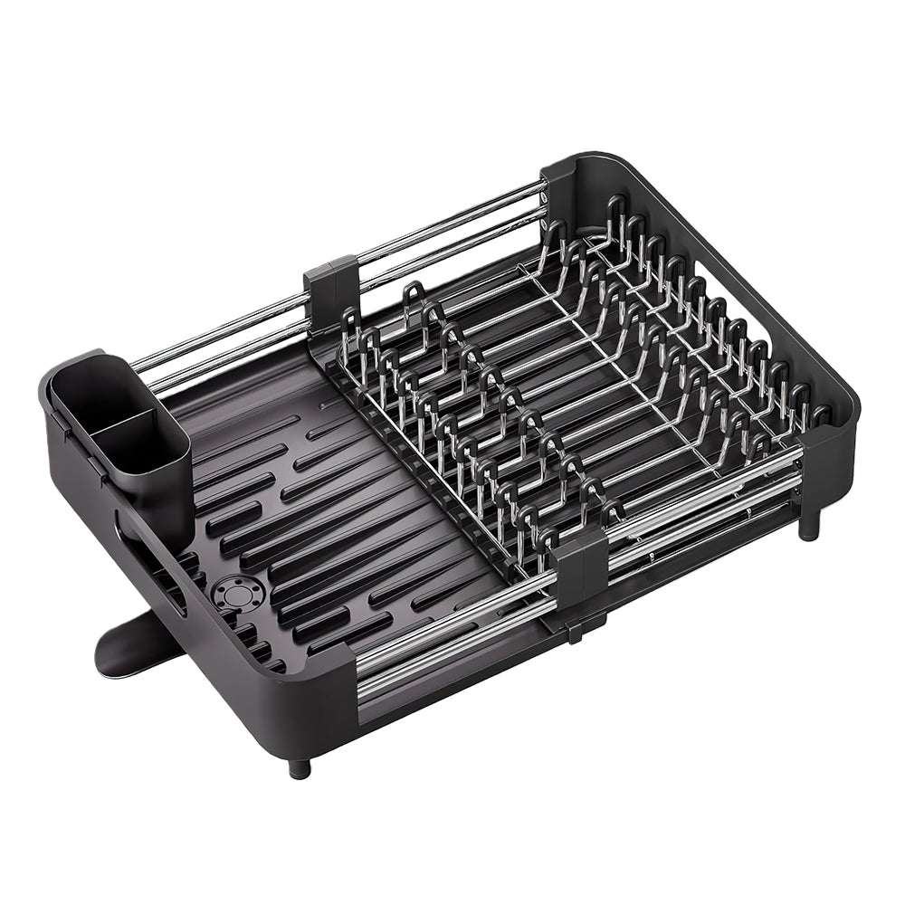 Extendable Dish Drying Rack with Drainboard & Cutlery Holder, Foldable Design