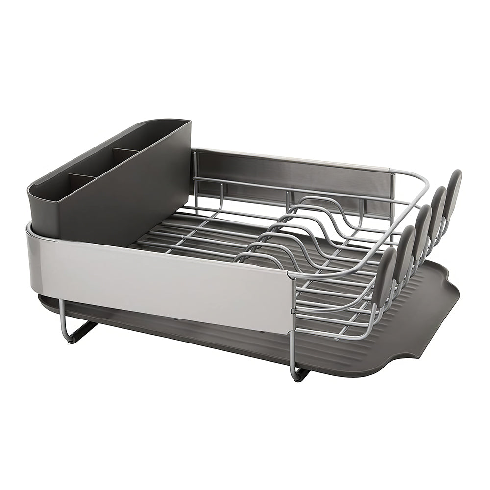 Compact Rust-Resistant Dish Drying Rack with Drainboard & Flatware Caddy