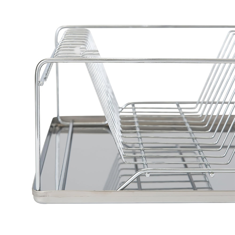 3-Piece Chrome Dish Drying Rack with Drain Tray & Cutlery Holder, Countertop