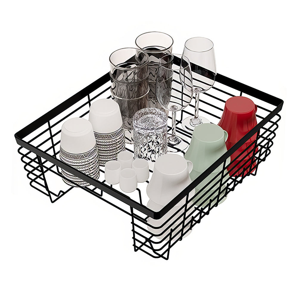 Metal Dish Drying Rack with Full-Mesh Utensil Holder, Compact Sink Drainer