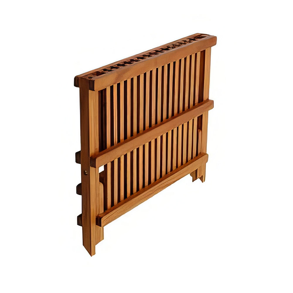 2-Tier Foldable Teak Dish Drying Rack, Collapsible Wooden Plate Organizer