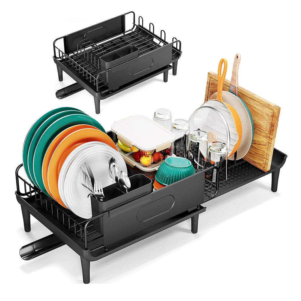 Extendable Dish Drying Rack with Drainboard & Utensil Holder