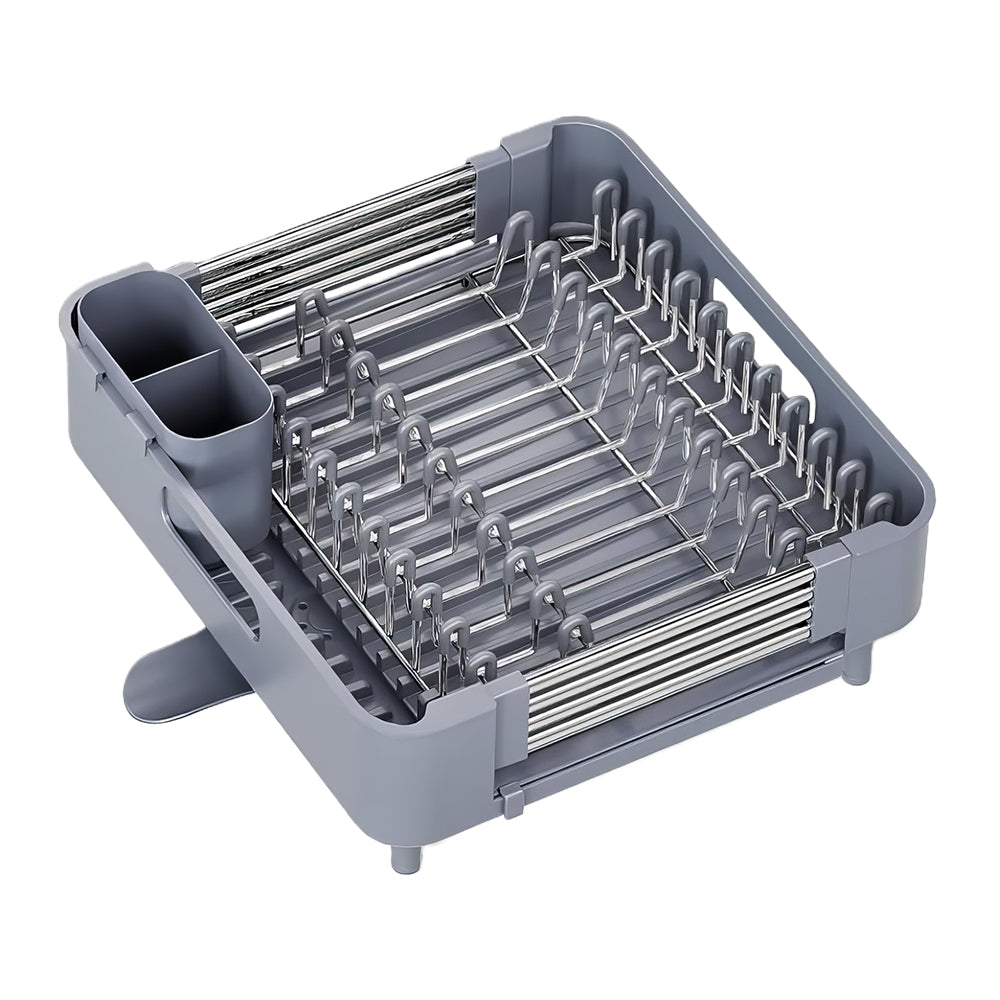 Stainless Steel Extendable Dish Drying Rack with Drainboard & Holder
