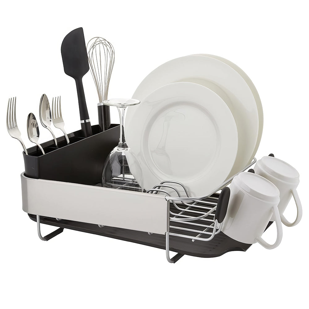 Compact Rust-Resistant Dish Drying Rack with Drainboard & Flatware Caddy