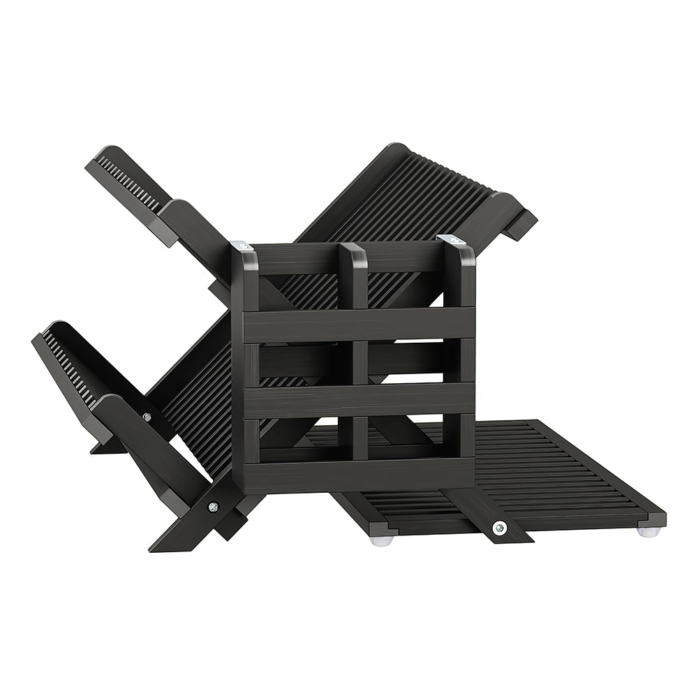 3-Tier Bamboo Dish Drying Rack with Utensil Holder & Absorbent Mat, Foldable
