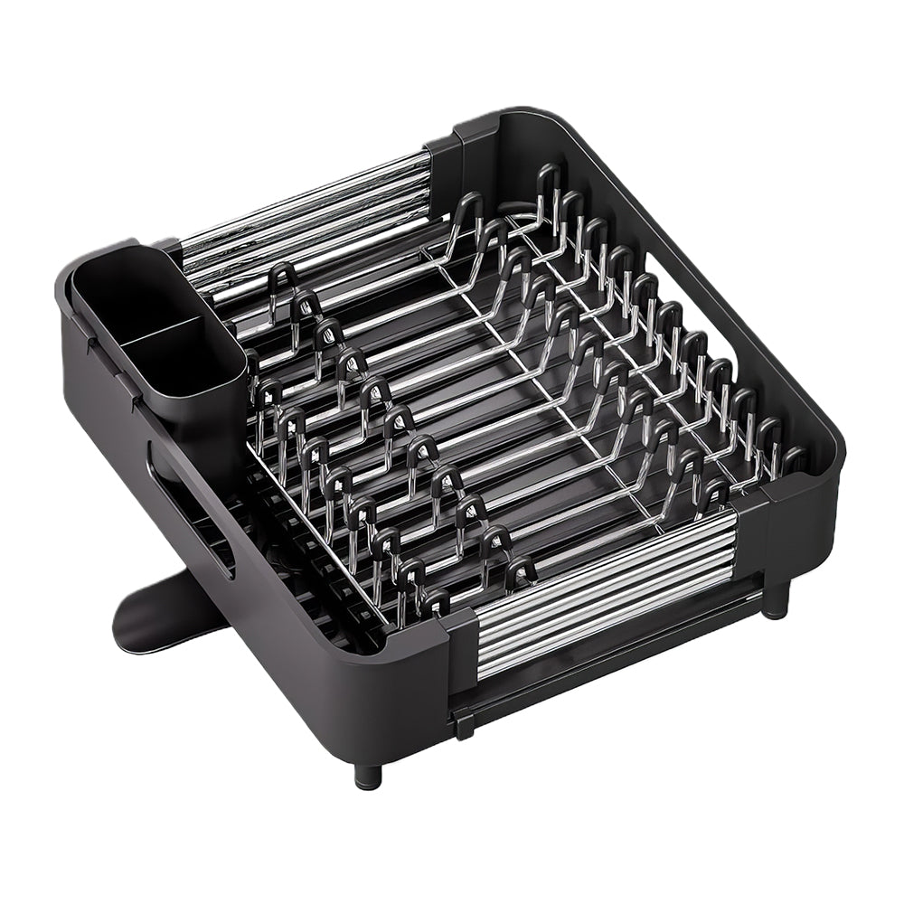 Stainless Steel Extendable Dish Drying Rack with Drainboard & Holder
