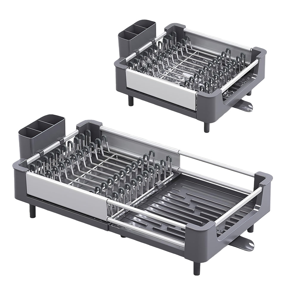 Extendable Dish Drying Rack with Drainboard & Cutlery Holder, Foldable Design