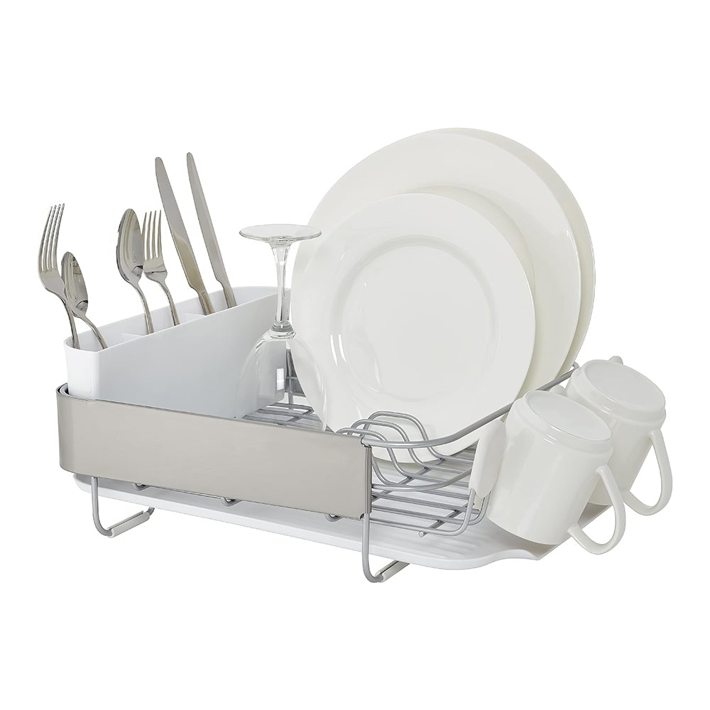 Compact Rust-Resistant Dish Drying Rack with Drainboard & Flatware Caddy