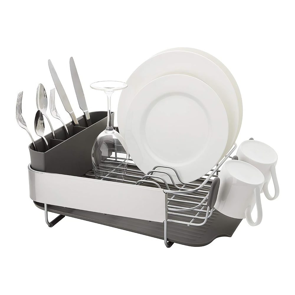 Compact Rust-Resistant Dish Drying Rack with Drainboard & Flatware Caddy